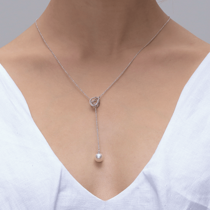 Akoya Pearl 18K Gold Diamonds Tidal Phial Dripping Necklace - HELAS Jewelry