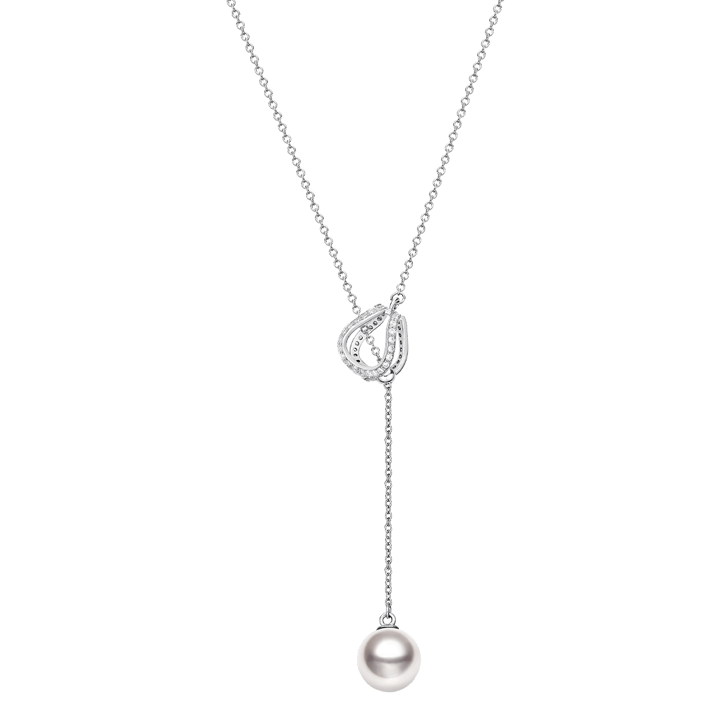 Akoya Pearl 18K Gold Diamonds Tidal Phial Dripping Necklace - HELAS Jewelry