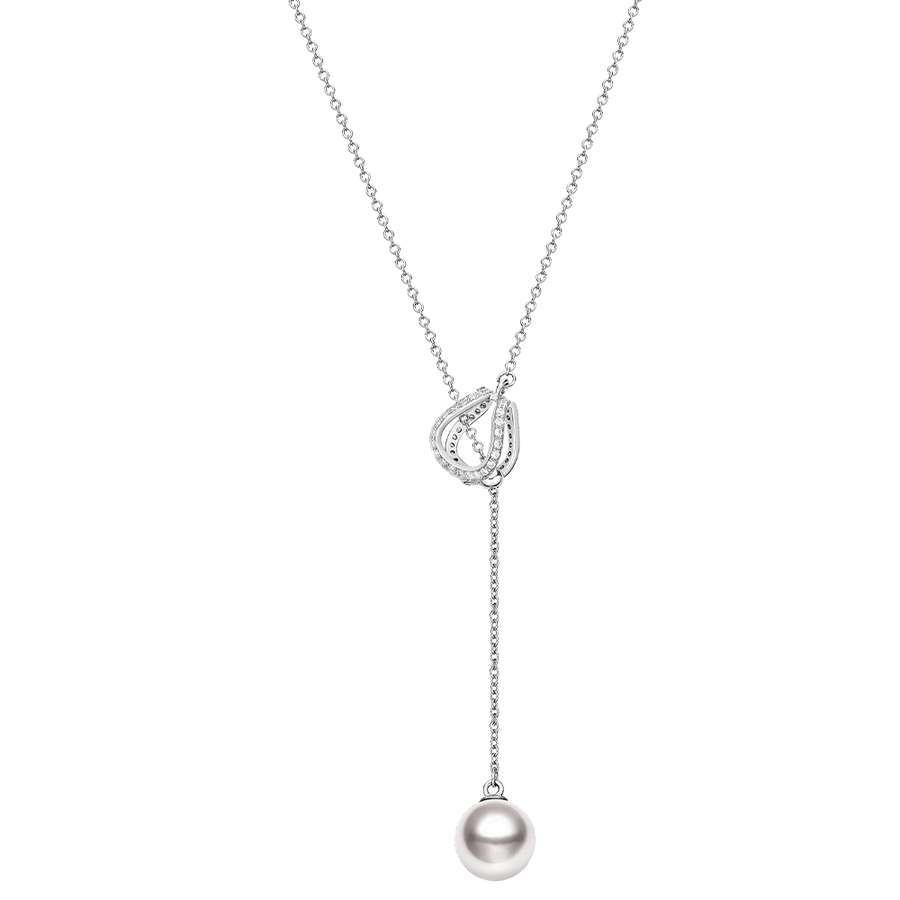 Akoya Pearl 18K Gold Diamonds Tidal Phial Dripping Necklace - HELAS Jewelry