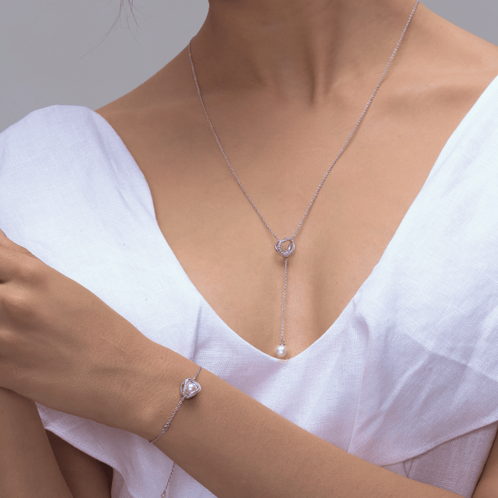 Akoya Pearl 18K Gold Diamonds Tidal Phial Dripping Necklace - HELAS Jewelry