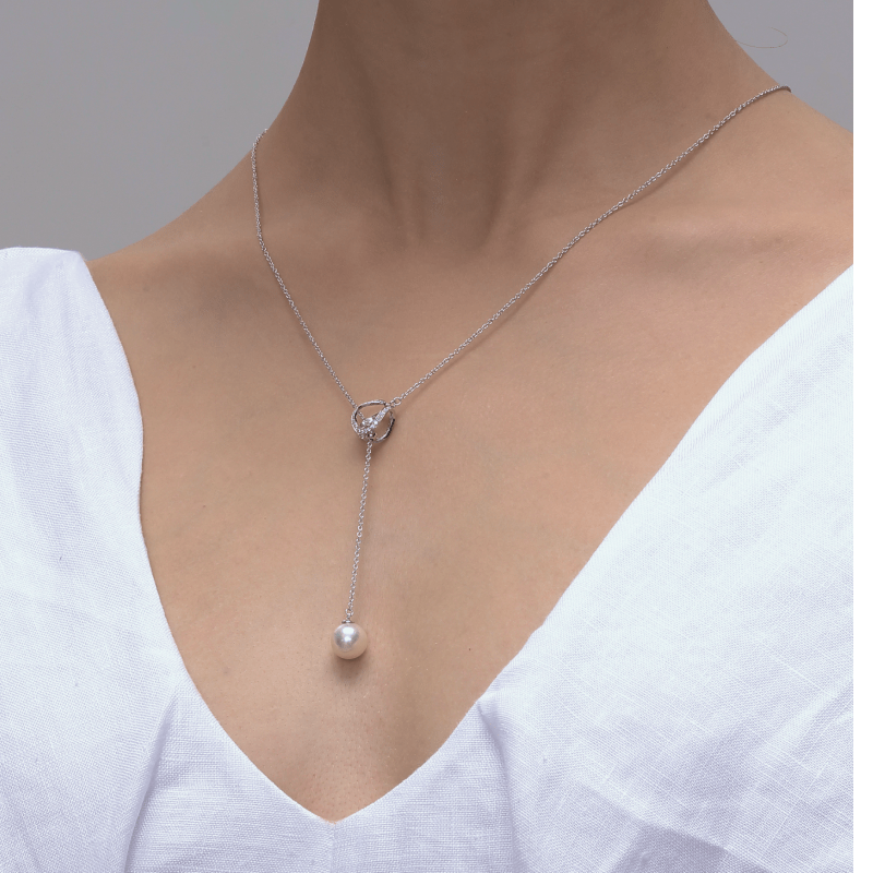 Akoya Pearl 18K Gold Diamonds Tidal Phial Dripping Necklace - HELAS Jewelry
