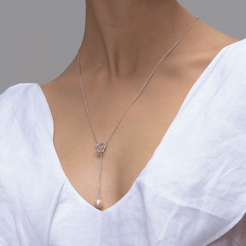 Akoya Pearl 18K Gold Diamonds Tidal Phial Dripping Necklace - HELAS Jewelry