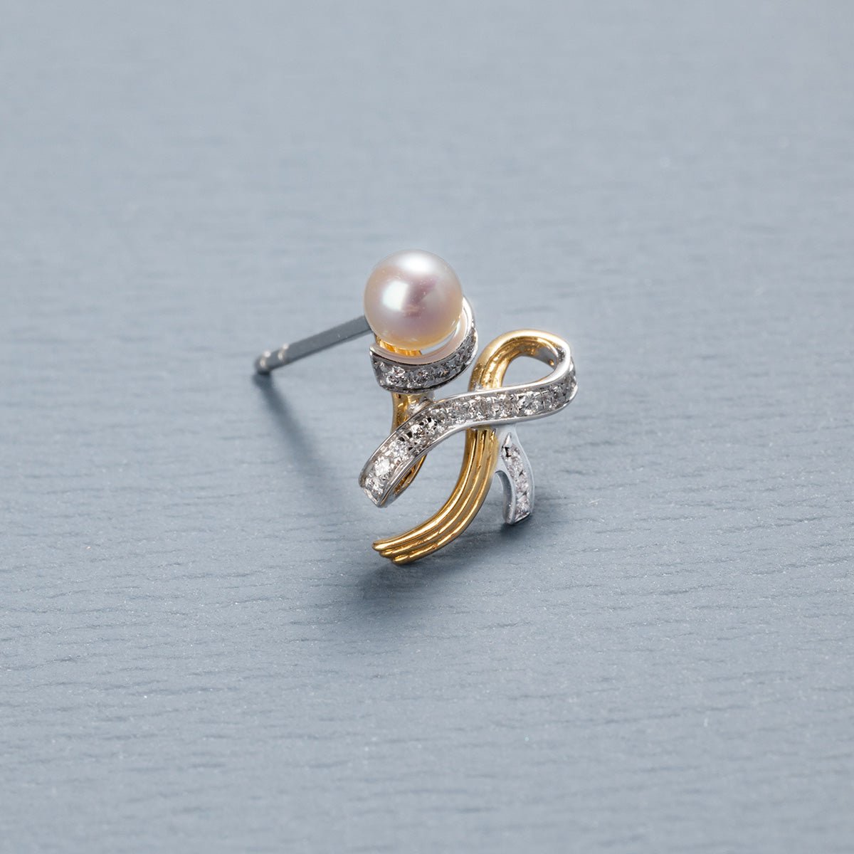 Akoya Pearl 18K Gold Diamonds Two - tone Ribbon Wish Tree Earrings - HELAS Jewelry