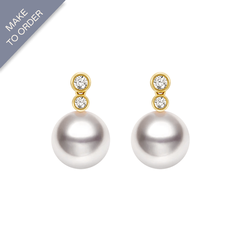 Akoya Pearl 18K Gold Double Diamond Elegant Earrings - HELAS Jewelry