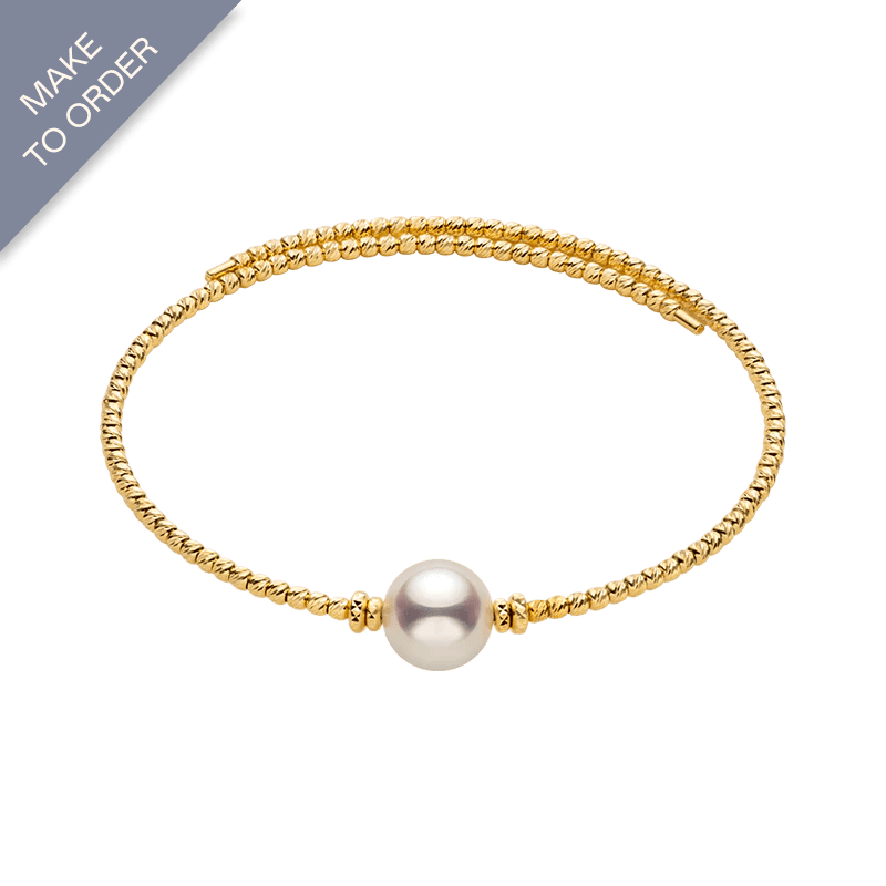 Akoya Pearl 18K Gold Elastic Free - Style Bangle Bracelet - HELAS Jewelry