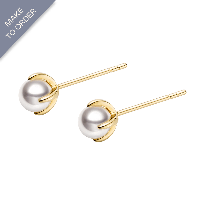 Akoya Pearl 18K Gold Flower - bud Stud Earrings - HELAS Jewelry
