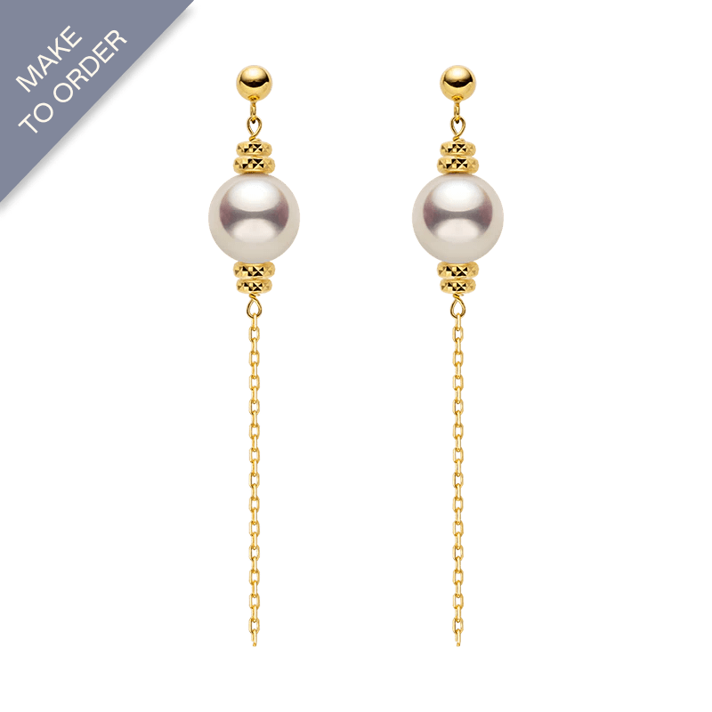 Akoya Pearl 18K Gold Free - Style Dangling Chain Earrings - HELAS Jewelry