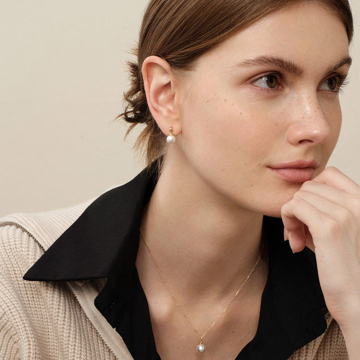 Akoya Pearl 18K Gold Italian Stud Earrings - HELAS Jewelry