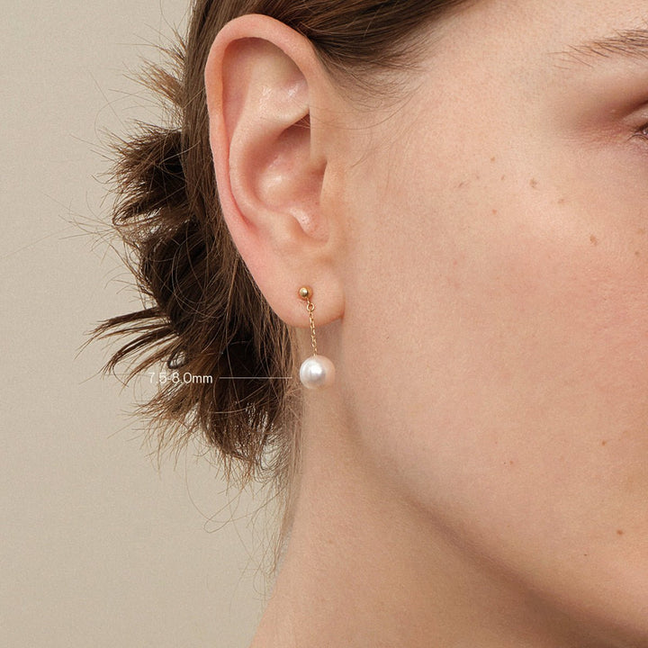 Akoya Pearl 18K Gold Long Stud Earrings - HELAS Jewelry