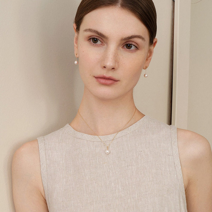 Akoya Pearl 18K Gold Long Stud Earrings - HELAS Jewelry