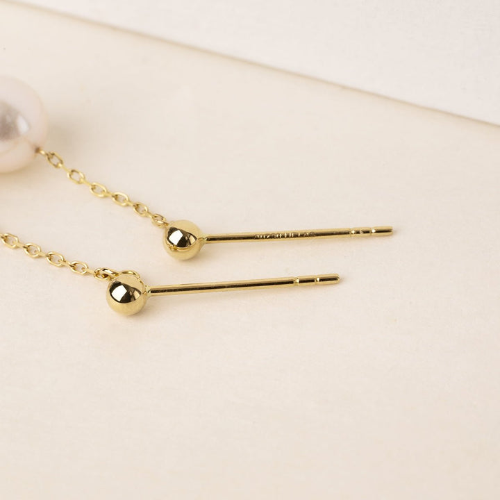 Akoya Pearl 18K Gold Long Stud Earrings - HELAS Jewelry