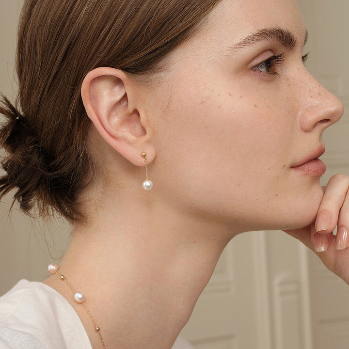 Akoya Pearl 18K Gold Long Stud Earrings - HELAS Jewelry