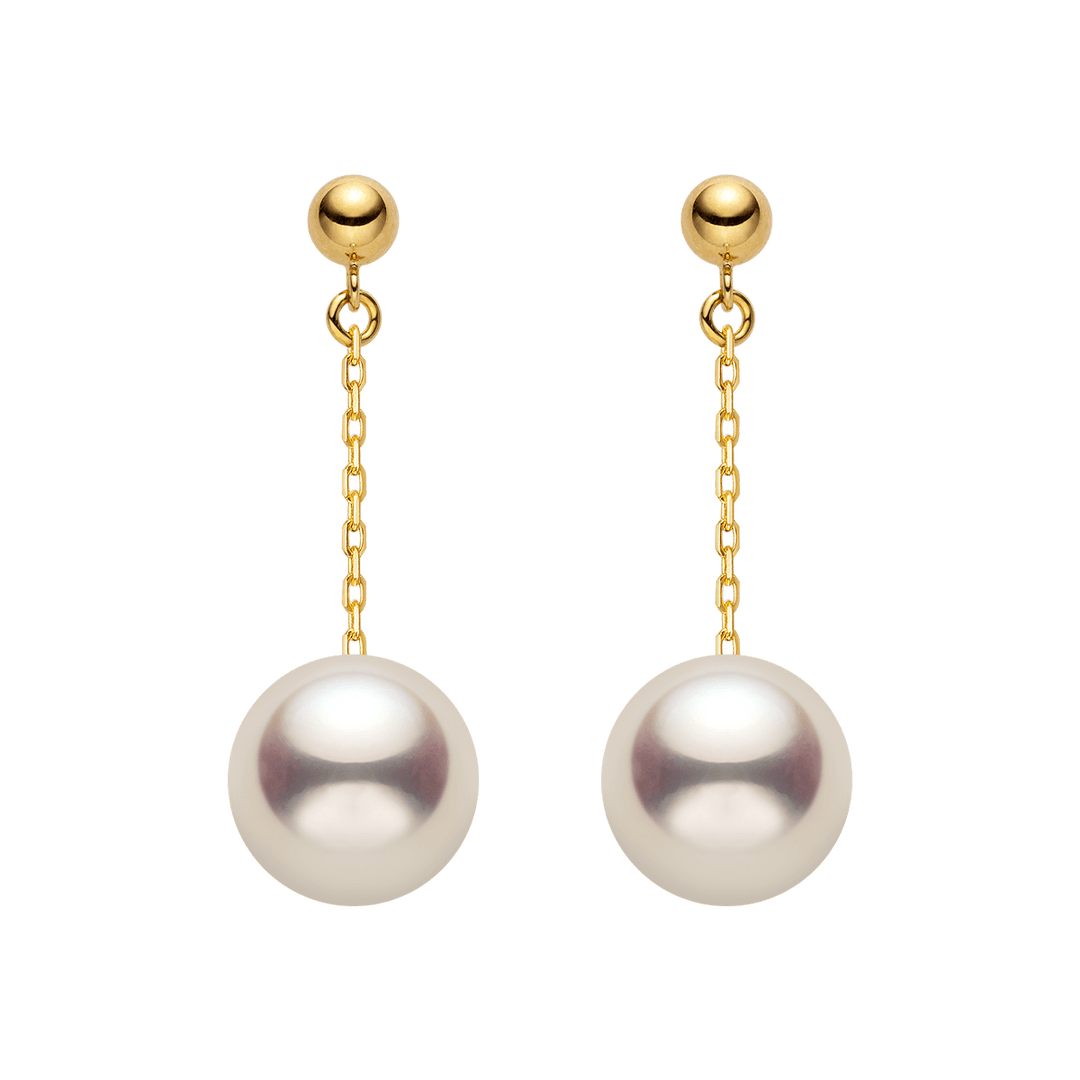 Akoya Pearl 18K Gold Long Stud Earrings - HELAS Jewelry