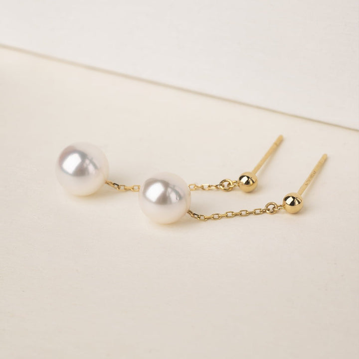 Akoya Pearl 18K Gold Long Stud Earrings - HELAS Jewelry