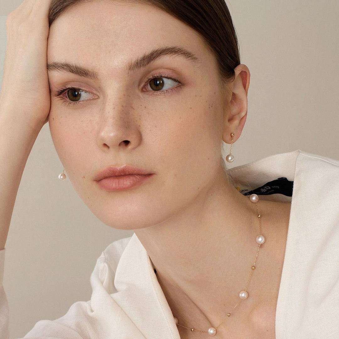 Akoya Pearl 18K Gold Long Stud Earrings - HELAS Jewelry