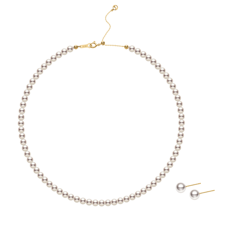 Akoya Pearl 18K Gold Lustre Classic Strand Necklace Studs Set - HELAS Jewelry