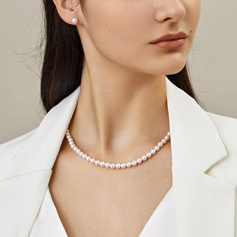 Akoya Pearl 18K Gold Lustre Classic Strand Necklace Studs Set - HELAS Jewelry