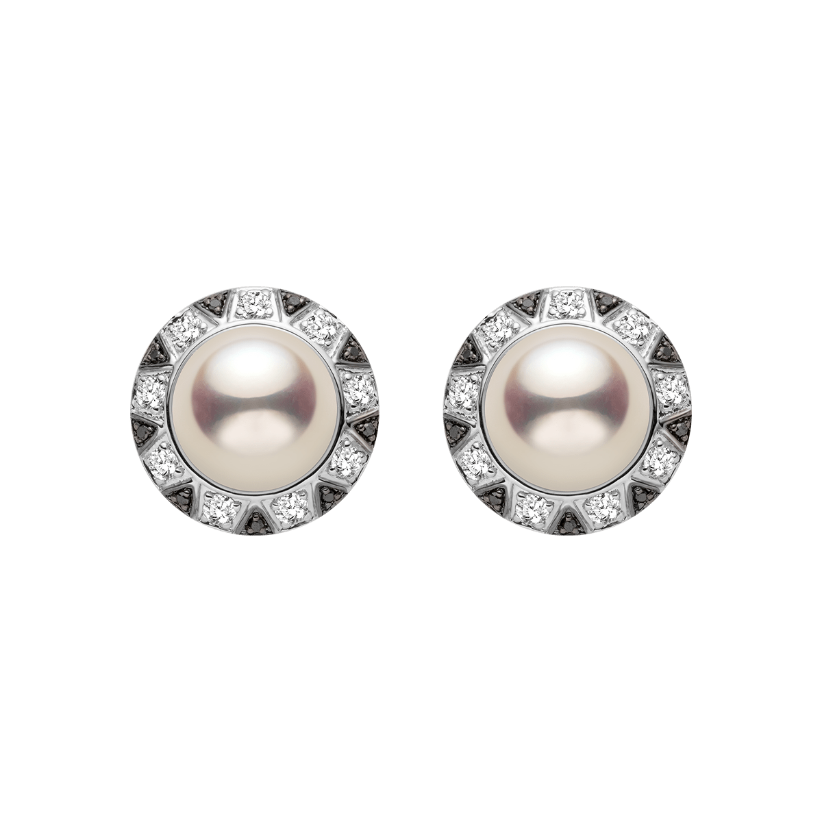 Akoya Pearl 18K Gold Monochrome Black And White Diamond Stud Earrings - HELAS Jewelry