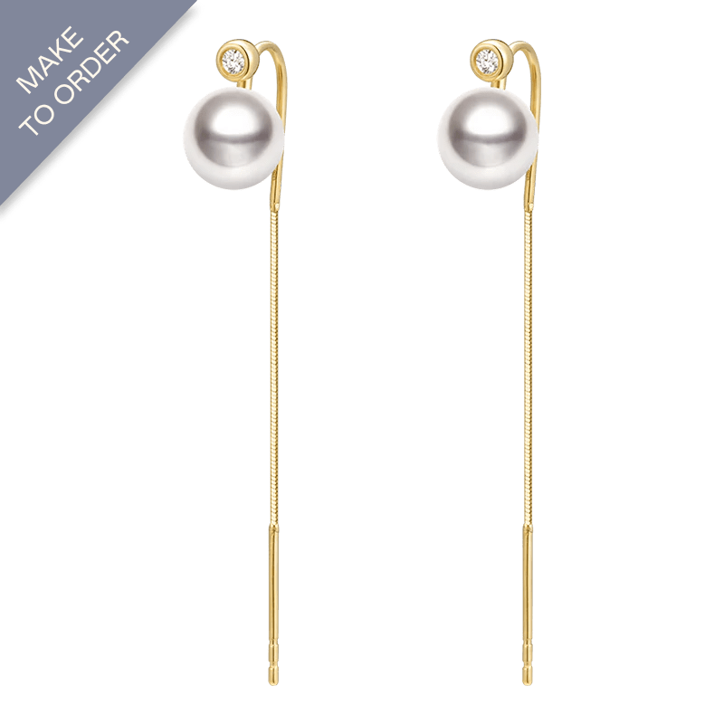 Akoya Pearl 18K Gold Thread Diamond Earrings - HELAS Jewelry