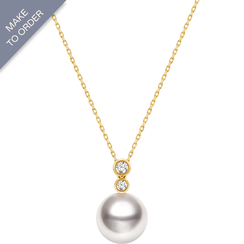Akoya Pearl 18K Gold Twin Diamond Pendant Necklace - HELAS Jewelry