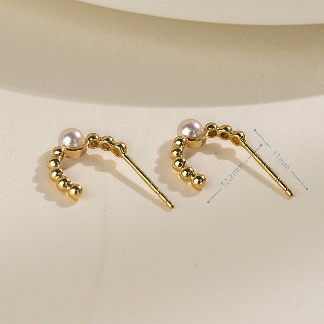 Akoya Pearl 18K Gold Vintage Small Ball Hoop Earrings - HELAS Jewelry