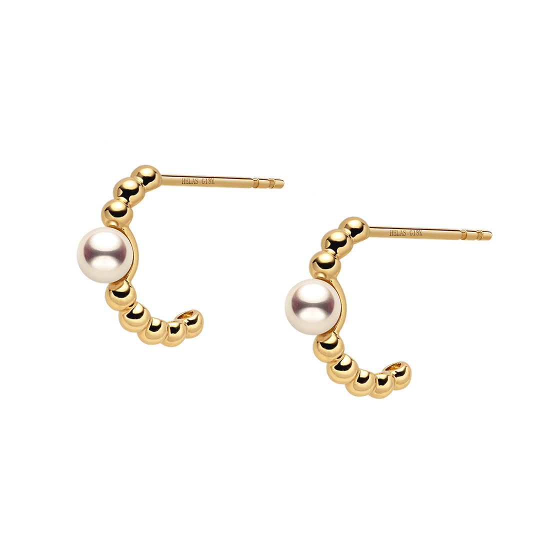 Akoya Pearl 18K Gold Vintage Small Ball Hoop Earrings - HELAS Jewelry