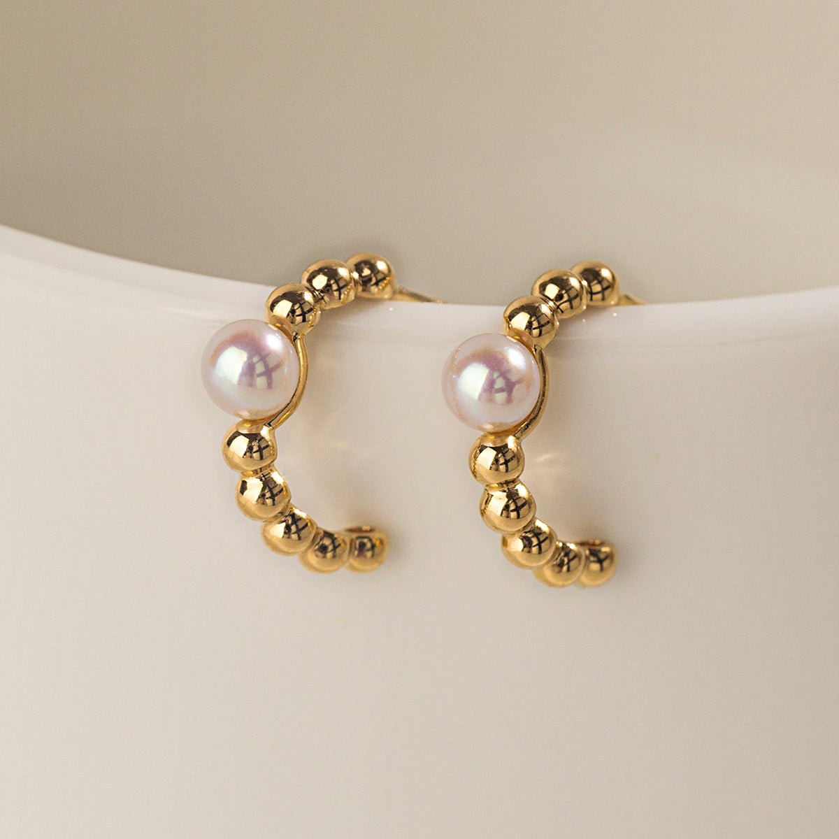 Akoya Pearl 18K Gold Vintage Small Ball Hoop Earrings - HELAS Jewelry