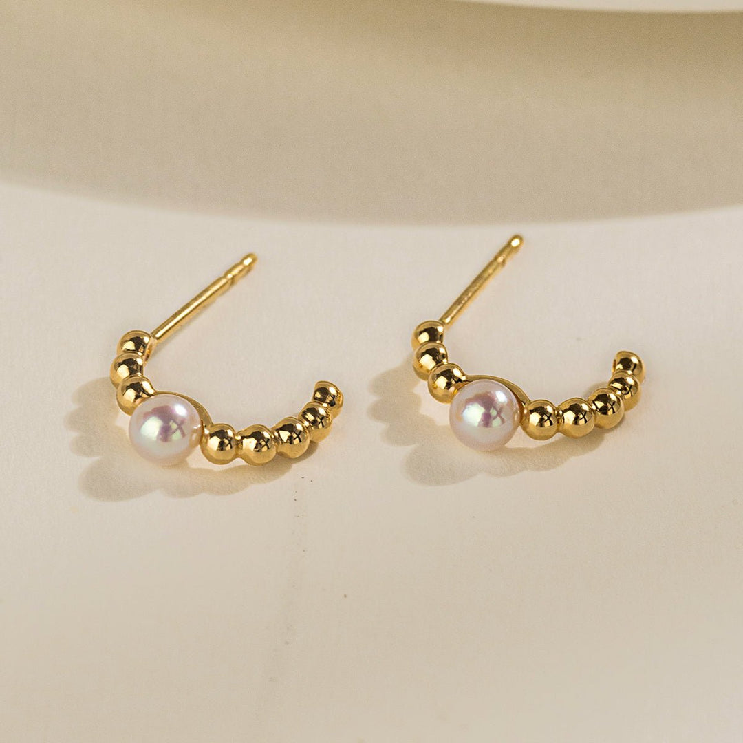 Akoya Pearl 18K Gold Vintage Small Ball Hoop Earrings - HELAS Jewelry