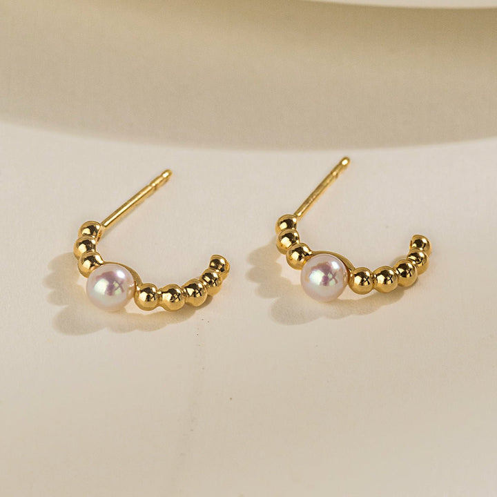 Akoya Pearl 18K Gold Vintage Small Ball Hoop Earrings - HELAS Jewelry