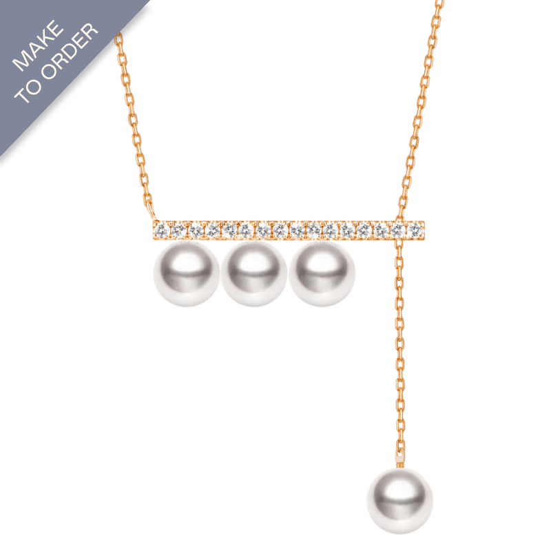 Akoya Pearl 18K Rose Gold Balance Beam Diamond Necklace - HELAS Jewelry