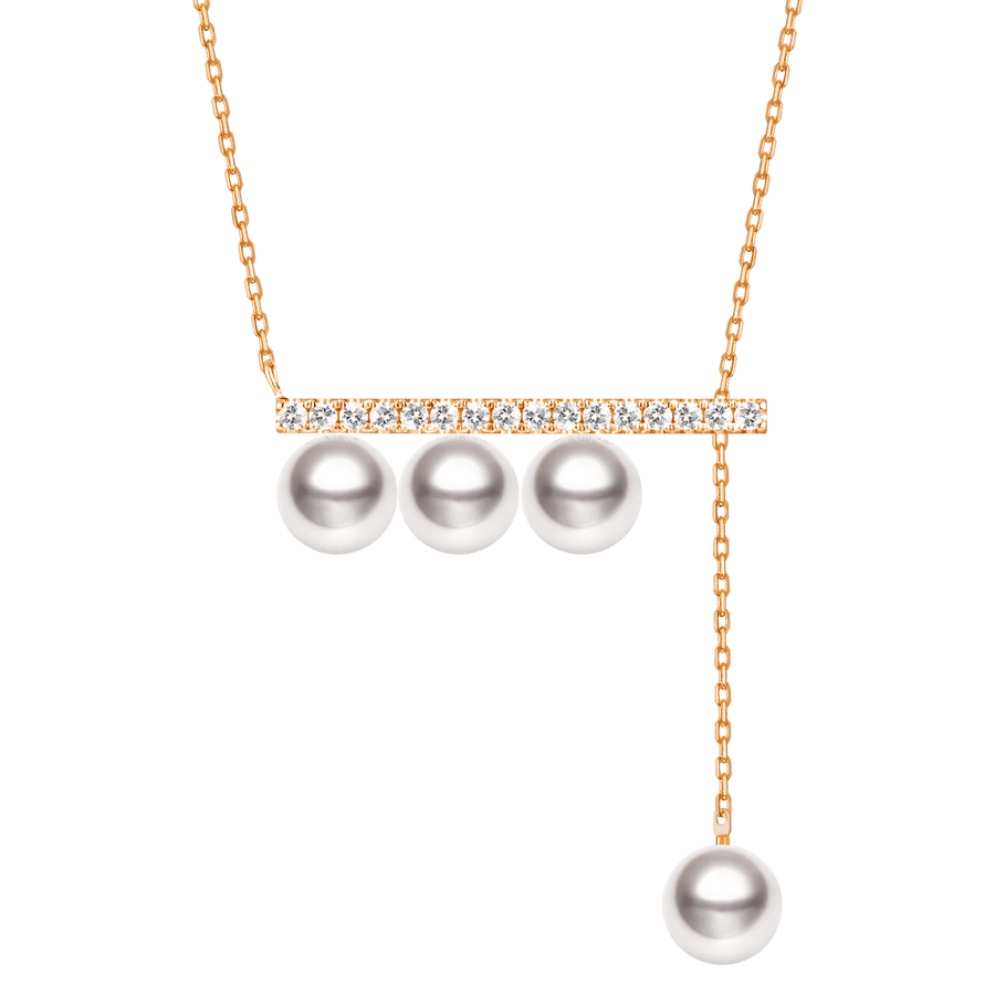 Akoya Pearl 18K Rose Gold Balance Beam Diamond Necklace - HELAS Jewelry