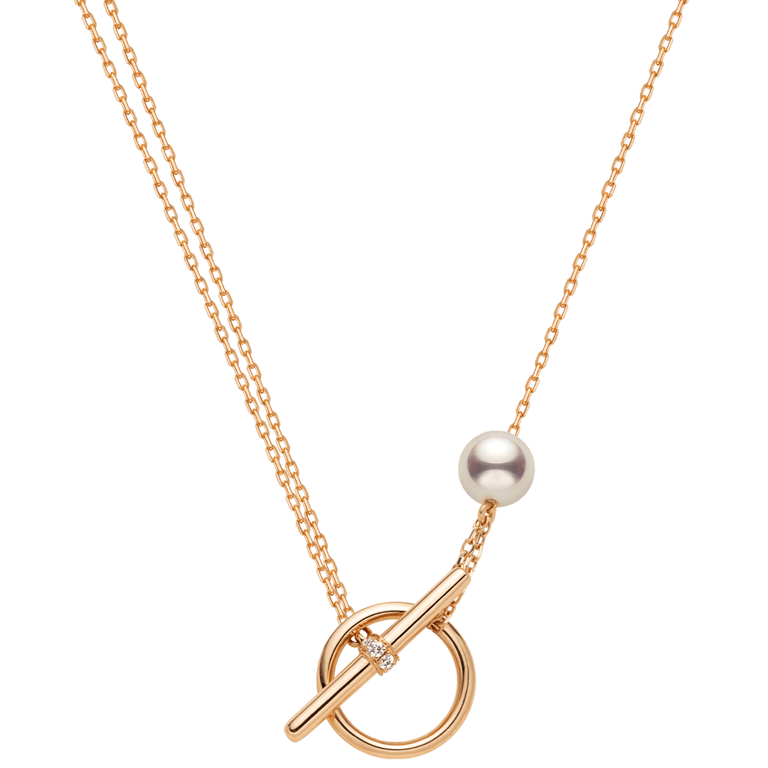 Akoya Pearl 18K Rose Gold Diamond Link Poise Clasp Necklace - HELAS Jewelry