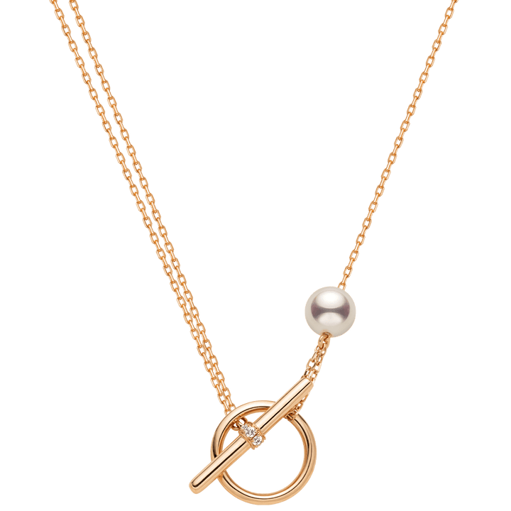Akoya Pearl 18K Rose Gold Diamond Link Poise Clasp Necklace - HELAS Jewelry