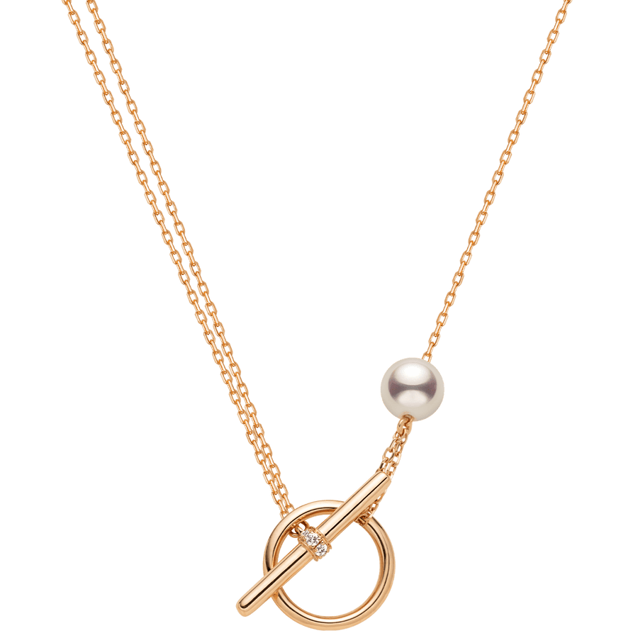 Akoya Pearl 18K Rose Gold Diamond Link Poise Clasp Necklace - HELAS Jewelry
