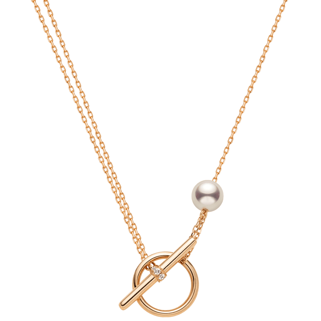 Akoya Pearl 18K Rose Gold Diamond Link Poise Clasp Necklace