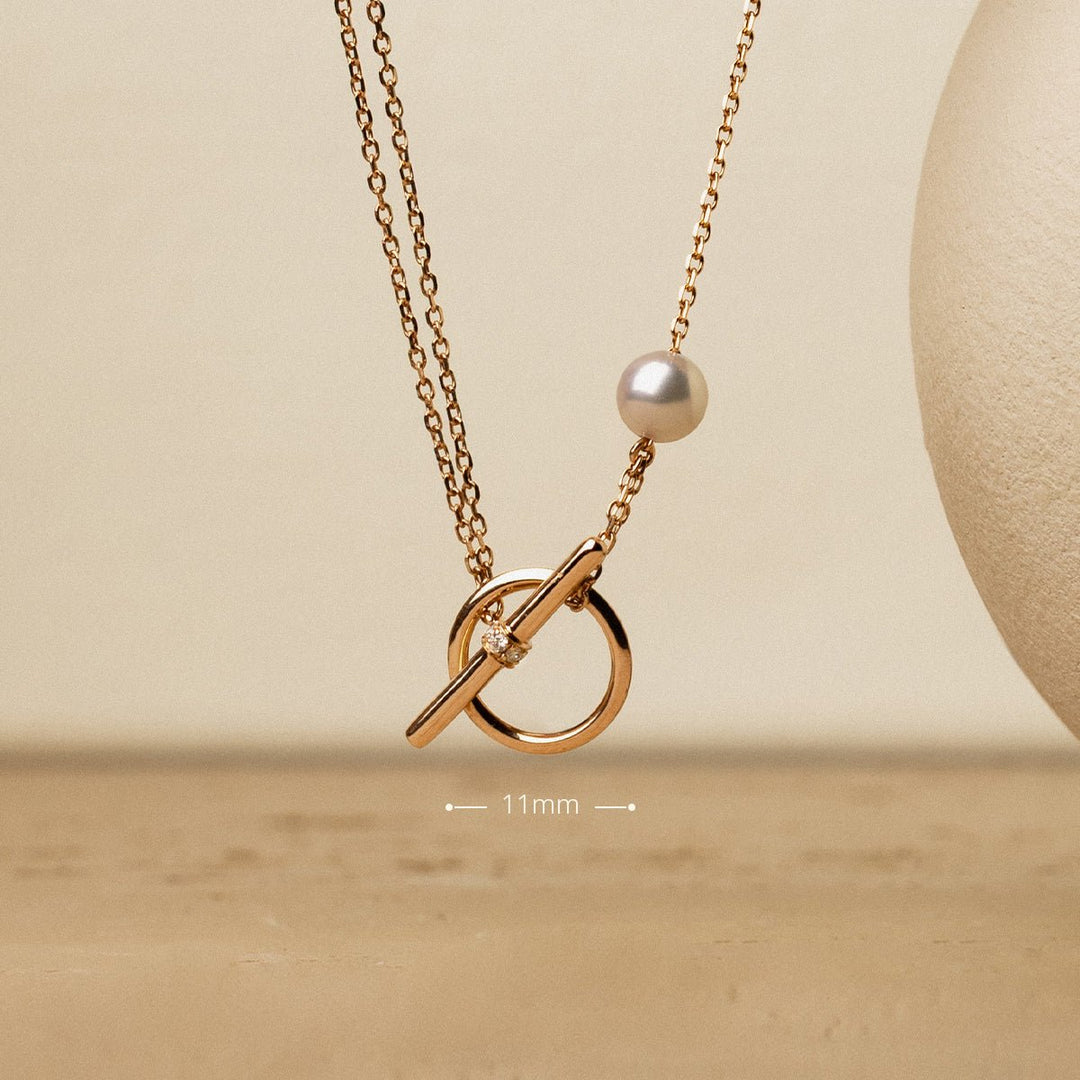 Akoya Pearl 18K Rose Gold Diamond Link Poise Clasp Necklace - HELAS Jewelry