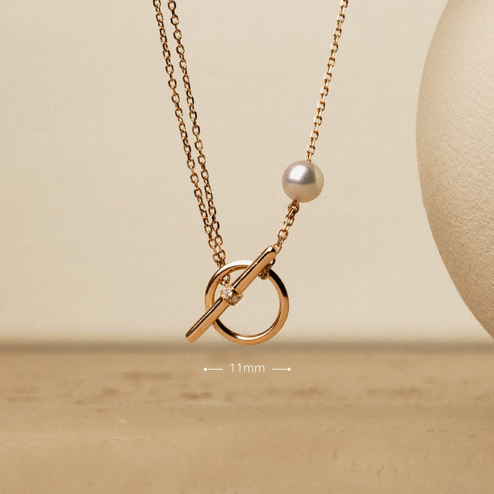 Akoya Pearl 18K Rose Gold Diamond Link Poise Clasp Necklace - HELAS Jewelry