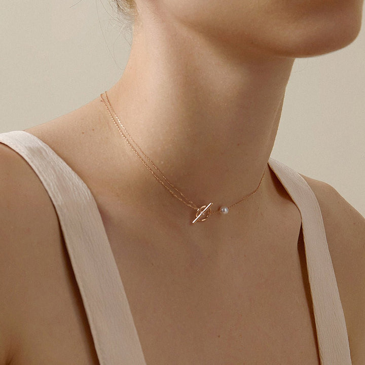 Akoya Pearl 18K Rose Gold Diamond Link Poise Clasp Necklace - HELAS Jewelry