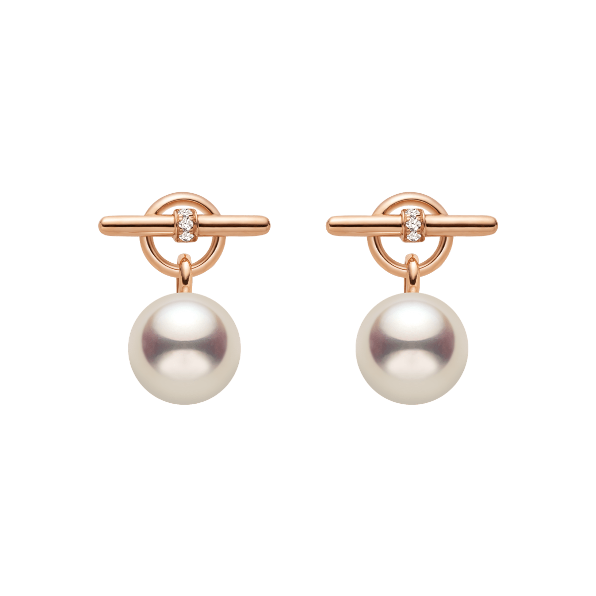 Akoya Pearl 18K Rose Gold Diamond Parallel Clasp Studs Earrings - HELAS Jewelry