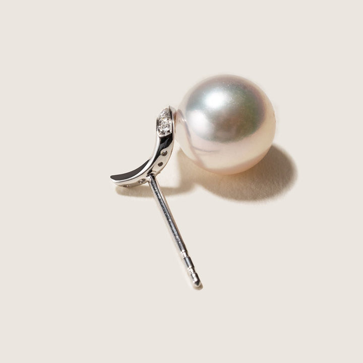 Akoya Pearl 18K White Gold Classic Wave Stud Diamonds Earrings - HELAS Jewelry