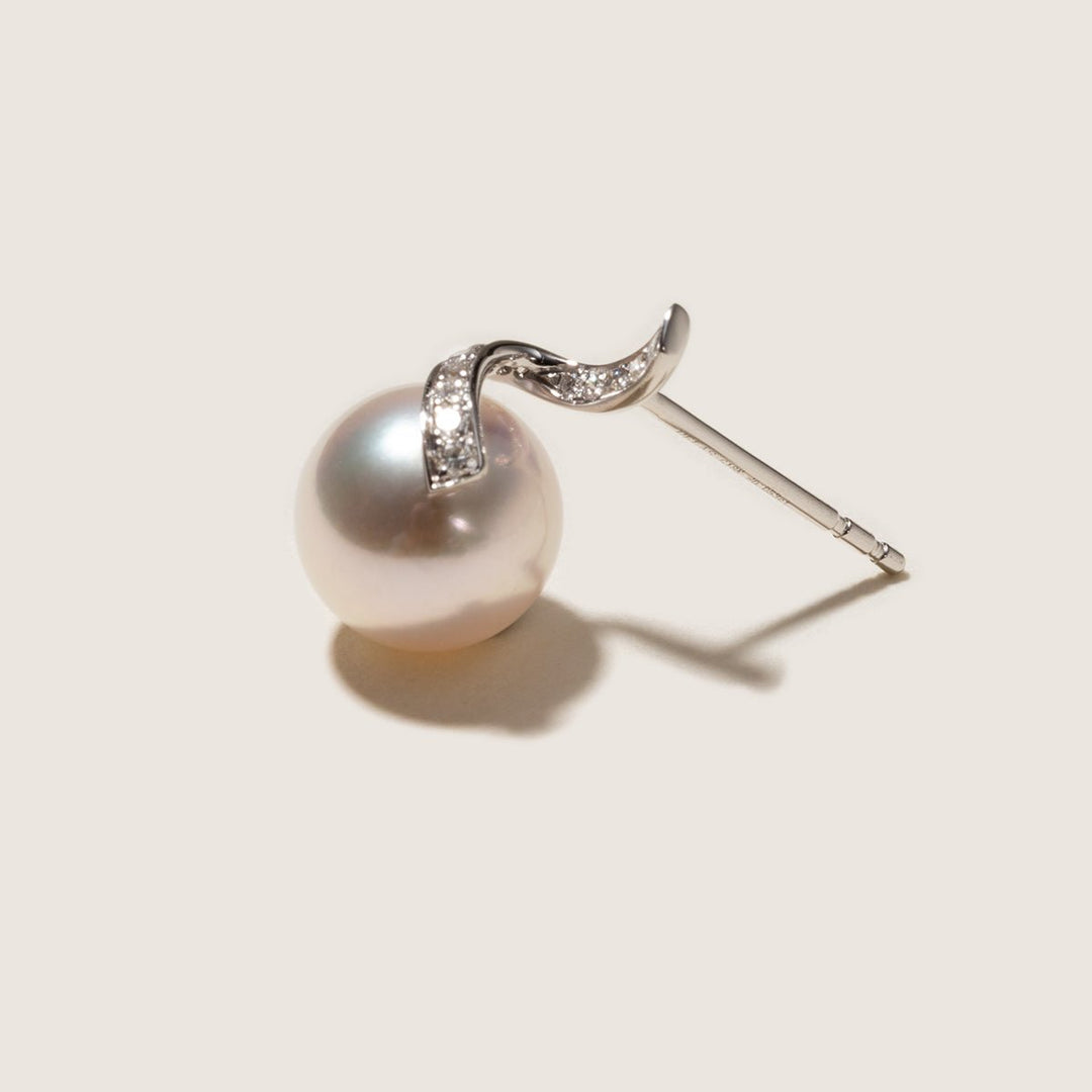 Akoya Pearl 18K White Gold Classic Wave Stud Diamonds Earrings - HELAS Jewelry