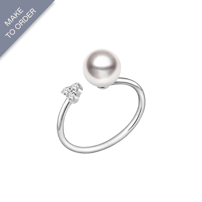 Akoya Pearl 18K White Gold Diamond Clover Ring - HELAS Jewelry