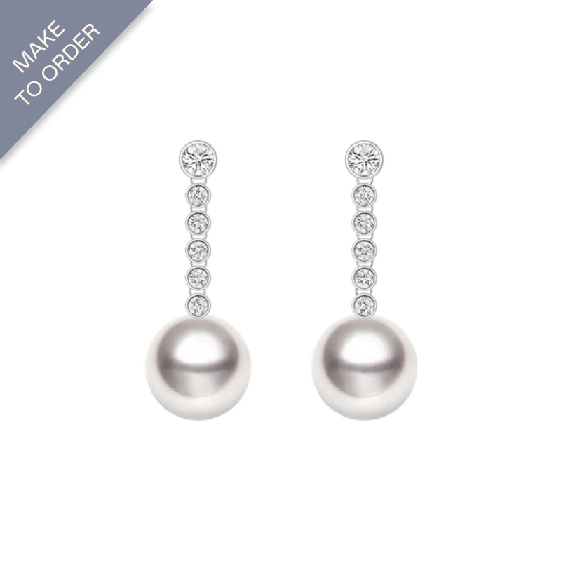 Akoya Pearl 18K White Gold Diamond Long Earrings - HELAS Jewelry