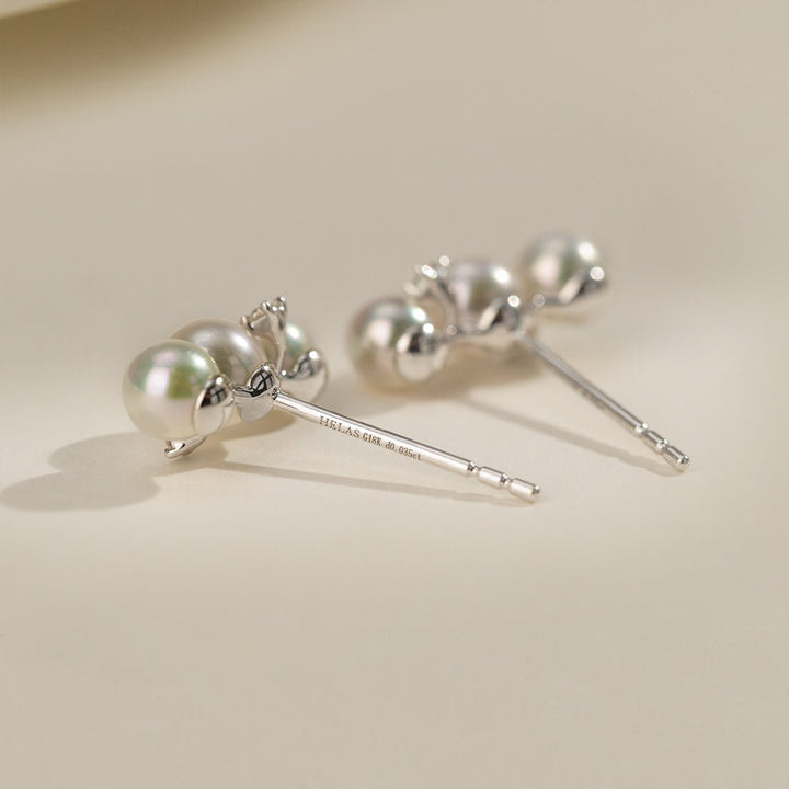 Akoya Pearl 18K White Gold Diamonds Bar - Shape Sparkling Stud Earrings - HELAS Jewelry