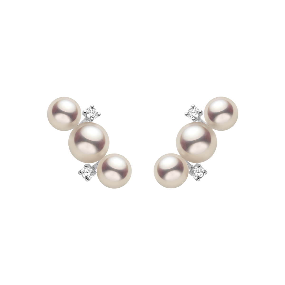 Akoya Pearl 18K White Gold Diamonds Bar - Shape Sparkling Stud Earrings - HELAS Jewelry