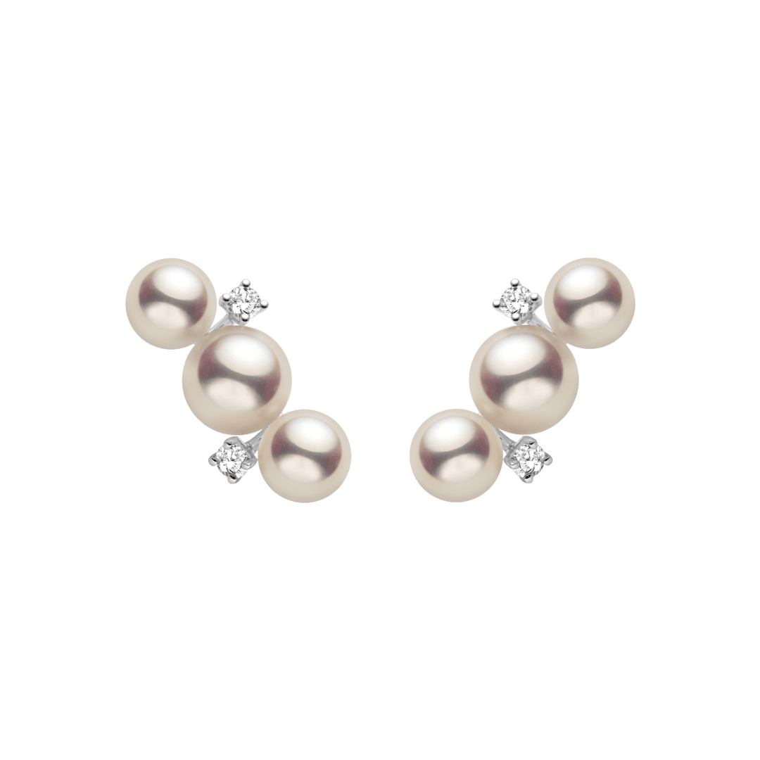 Akoya Pearl 18K White Gold Diamonds Bar - Shape Sparkling Stud Earrings - HELAS Jewelry