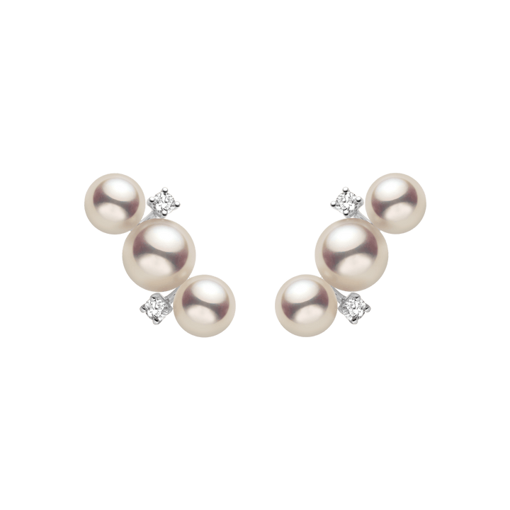 Akoya Pearl 18K White Gold Diamonds Bar - Shape Sparkling Stud Earrings - HELAS Jewelry