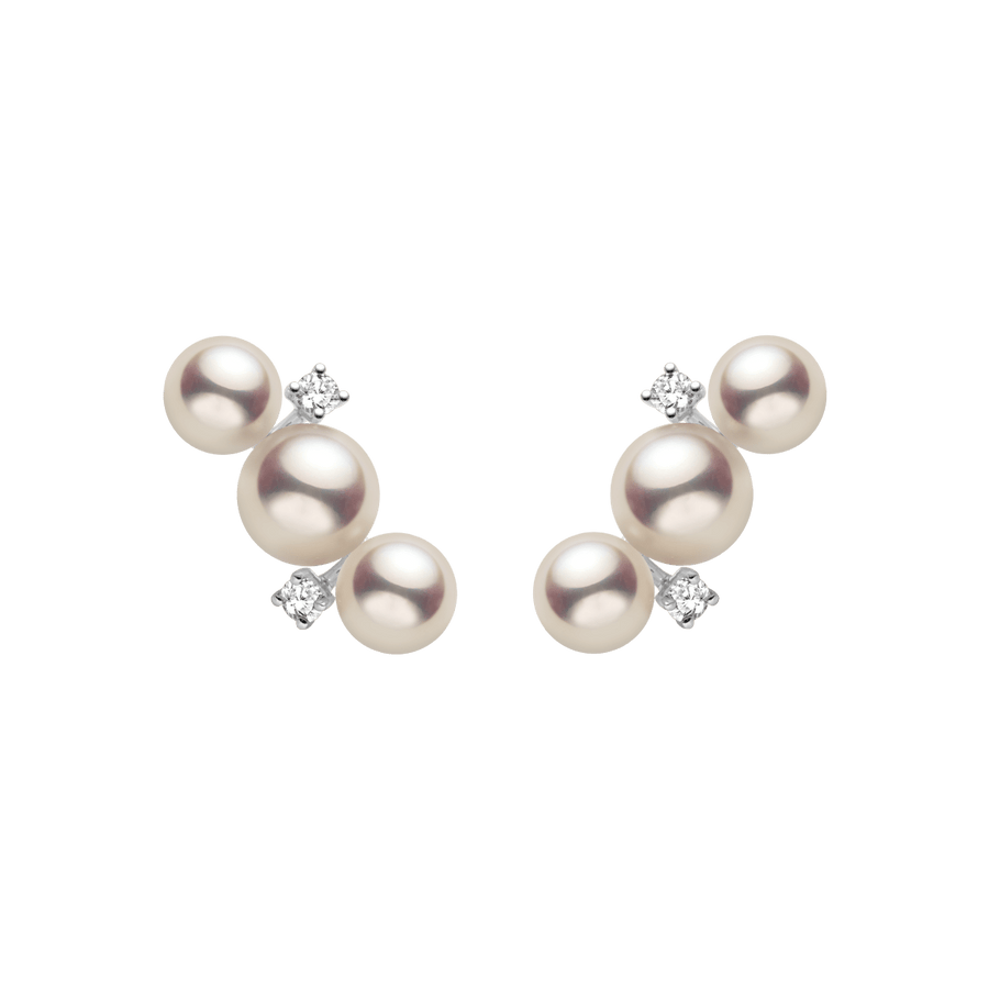 Akoya Pearl 18K White Gold Diamonds Bar - Shape Sparkling Stud Earrings - HELAS Jewelry