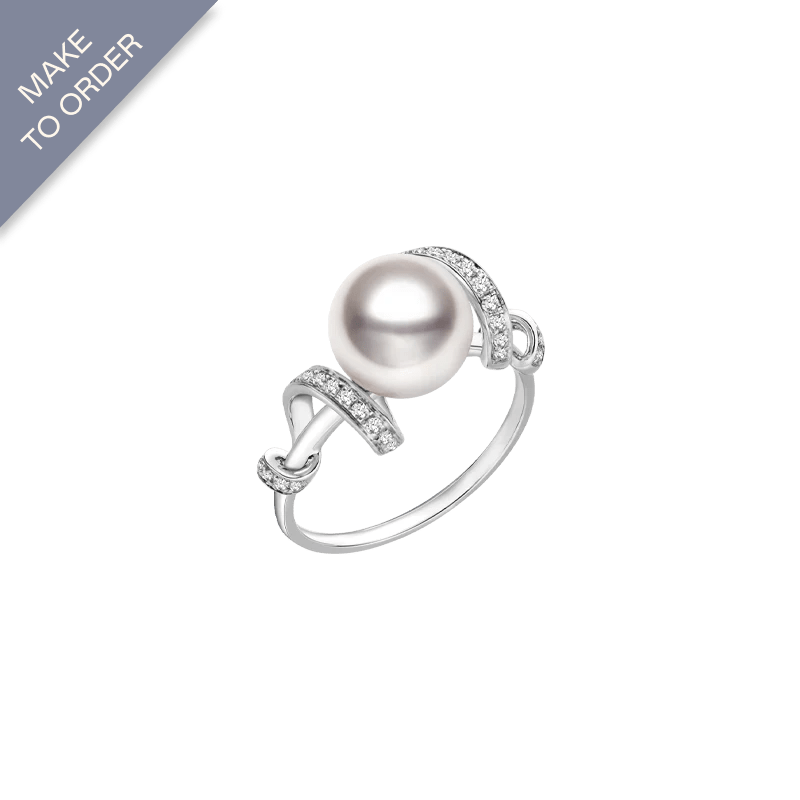 Akoya Pearl 18K White Gold Diamonds Ring - HELAS Jewelry