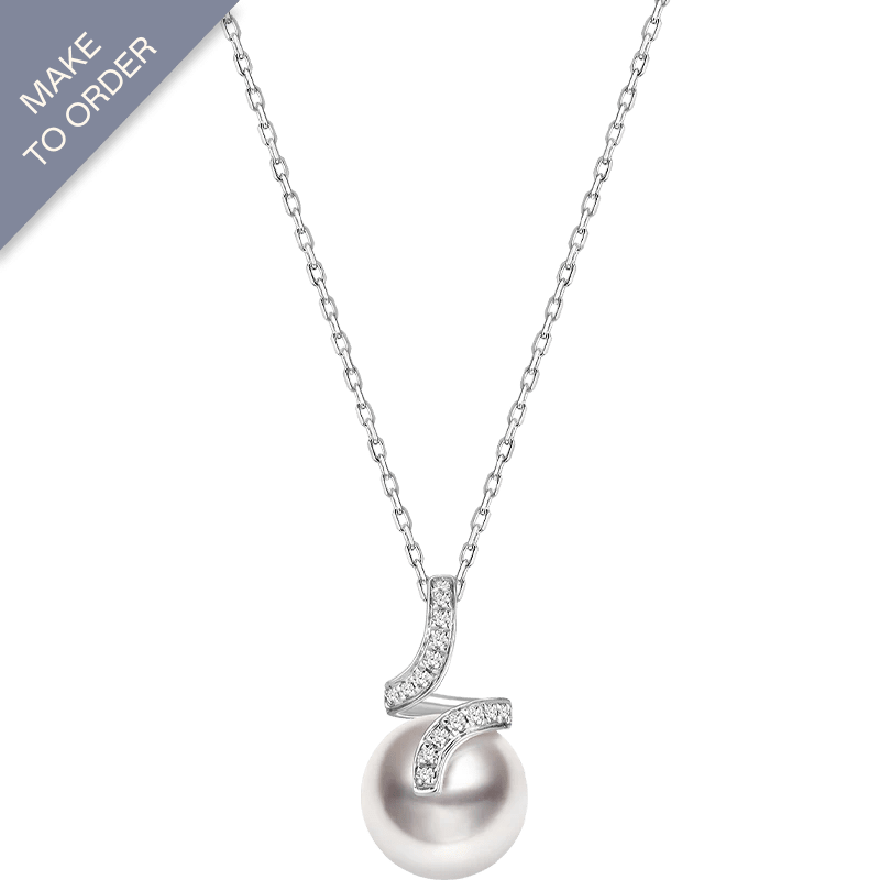 Akoya Pearl 18K White Gold Elegant Wave Diamonds Necklace - HELAS Jewelry